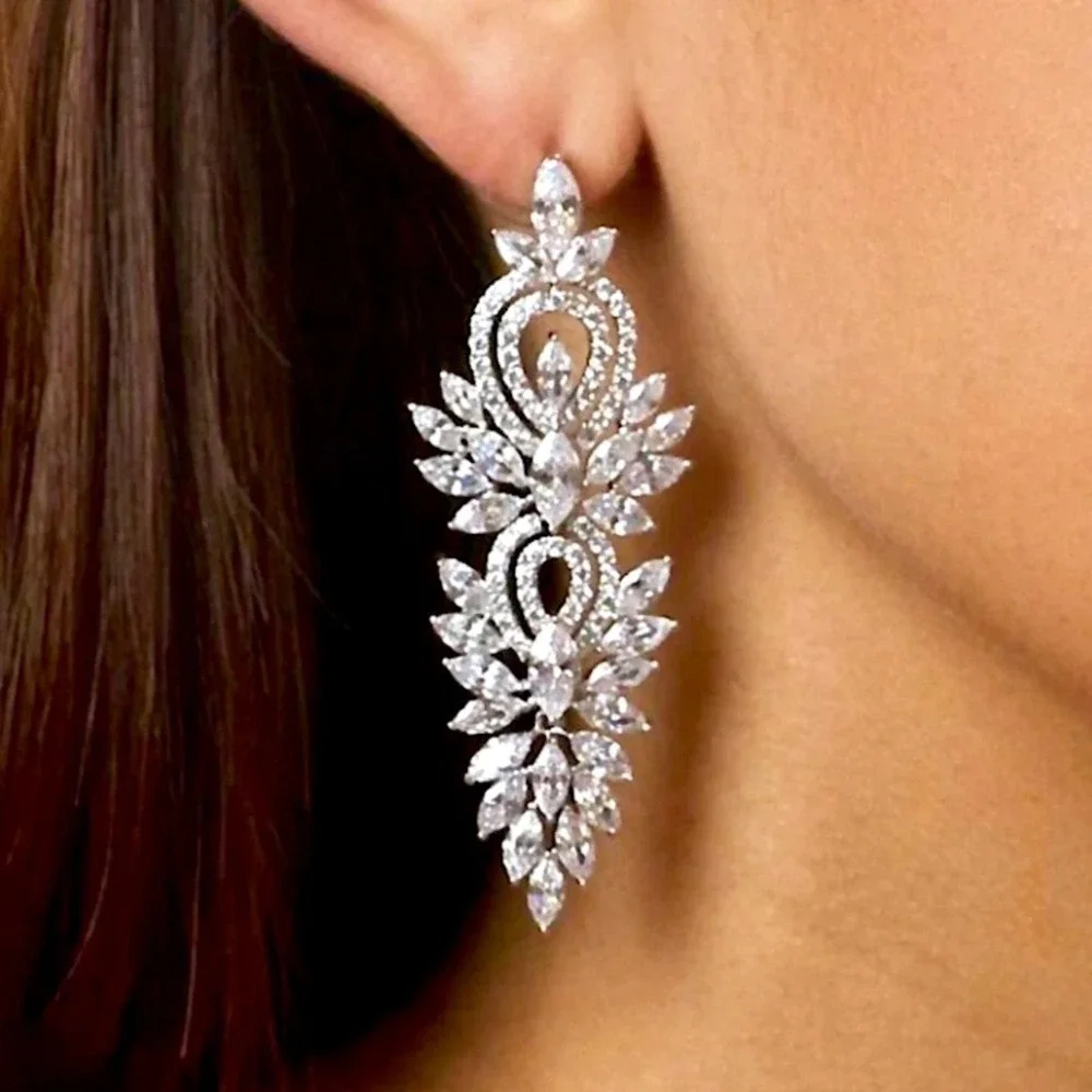 Silver Cubic Zirconia Wedding Earrings, Bridal, Dangle, Anniversary